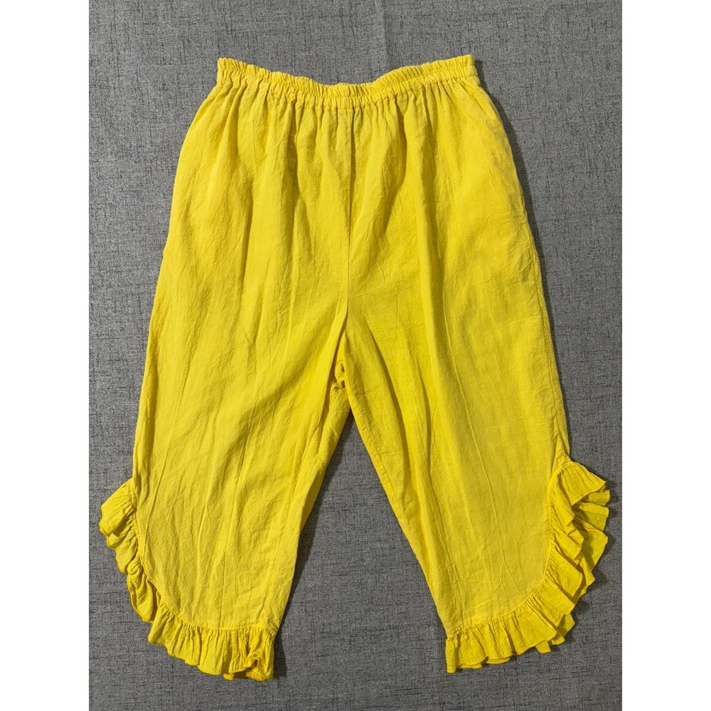 Alfredos Wife Yellow Ruffle Capris Set Women Small Loungewear Summer Beach - Picture 6 of 12